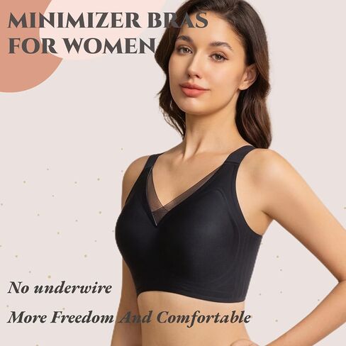 Bras for Women No Underwire Comfortable Sports Bra Smoothing Minimizer Everyday Bra(32C-46DD) in Saudi Arabia