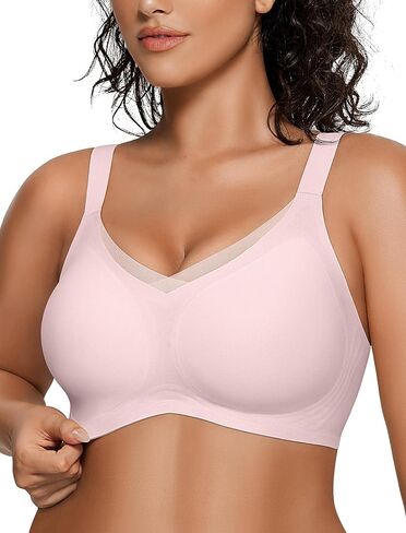 OEAK حمالات الصدر النسائية اللاسلكية V شبكة مريحة Bralette داعمة التي شيرت الصدرية لا Underwire سلس رفع حمالات الصدر اليومية 2XL الوردي in Saudi Arabia