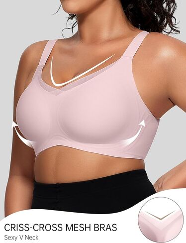 OEAK حمالات الصدر النسائية اللاسلكية V شبكة مريحة Bralette داعمة التي شيرت الصدرية لا Underwire سلس رفع حمالات الصدر اليومية 2XL الوردي in Saudi Arabia