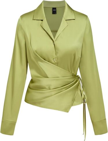 CIDER Womens Blouses Long Sleeve Shirts Notched Collar Ruched Knotted Shirt Blouse Elegant Office Work in Saudi Arabia