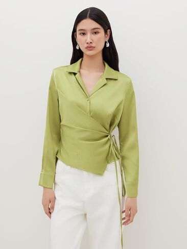 CIDER Womens Blouses Long Sleeve Shirts Notched Collar Ruched Knotted Shirt Blouse Elegant Office Work in Saudi Arabia