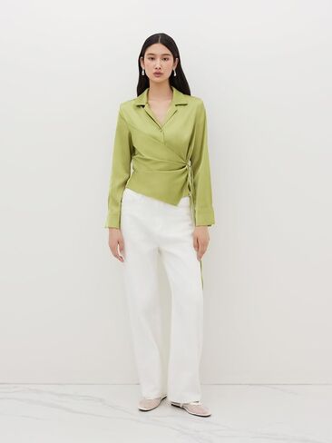 CIDER Womens Blouses Long Sleeve Shirts Notched Collar Ruched Knotted Shirt Blouse Elegant Office Work in Saudi Arabia