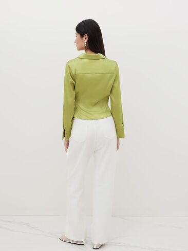 CIDER Womens Blouses Long Sleeve Shirts Notched Collar Ruched Knotted Shirt Blouse Elegant Office Work in Saudi Arabia