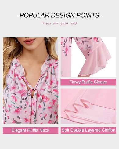 Lotusmile Women's Dressy Casual or Work Business Blouses Trendy Ruffle Neck Shirts 3/4 Sleeve Chiffon Tops in Kuwait