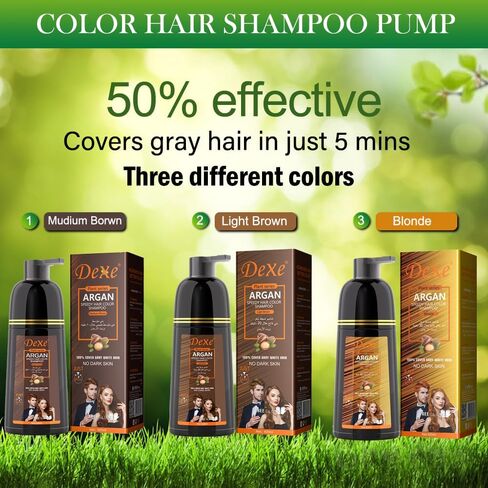 شامبو صبغ الشعر الأسود الفوري لتغطية الشعر الرمادي، شامبو لون الشعر للرجال/النساء، غطاء رمادي 3 في 1-100%، شامبو شعر دائم، مكونات عشبية وخالية من الأمونيا، 420 مل (بني داكن) in Kuwait