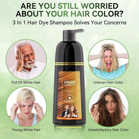 شامبو صبغ الشعر الأسود الفوري لتغطية الشعر الرمادي، شامبو لون الشعر للرجال/النساء، غطاء رمادي 3 في 1-100%، شامبو شعر دائم، مكونات عشبية وخالية من الأمونيا، 420 مل (بني داكن) in Kuwait