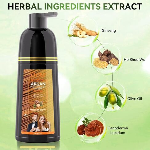 شامبو صبغ الشعر الأسود الفوري لتغطية الشعر الرمادي، شامبو لون الشعر للرجال/النساء، غطاء رمادي 3 في 1-100%، شامبو شعر دائم، مكونات عشبية وخالية من الأمونيا، 420 مل (بني داكن) in Kuwait