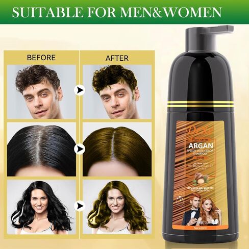 شامبو صبغ الشعر الأسود الفوري لتغطية الشعر الرمادي، شامبو لون الشعر للرجال/النساء، غطاء رمادي 3 في 1-100%، شامبو شعر دائم، مكونات عشبية وخالية من الأمونيا، 420 مل (بني داكن) in Kuwait