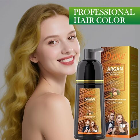 شامبو صبغ الشعر الأسود الفوري لتغطية الشعر الرمادي، شامبو لون الشعر للرجال/النساء، غطاء رمادي 3 في 1-100%، شامبو شعر دائم، مكونات عشبية وخالية من الأمونيا، 420 مل (بني داكن) in Kuwait