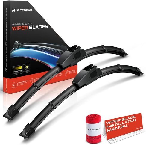 A-Premium Pack of 2 Windshield Wiper Blades with Wear Indicator & Towel - Compatible with Mazda MX-5 Miata 1990-2015, B2300 2001-2010, B2500 1998-2001, B3000, B4000-18" and 18", Hook Connector in Saudi Arabia