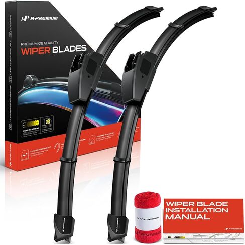 A-Premium Pack of 2 Windshield Wiper Blades with Wear Indicator & Towel - Compatible with Mazda MX-5 Miata 1990-2015, B2300 2001-2010, B2500 1998-2001, B3000, B4000-18" and 18", Hook Connector in Saudi Arabia
