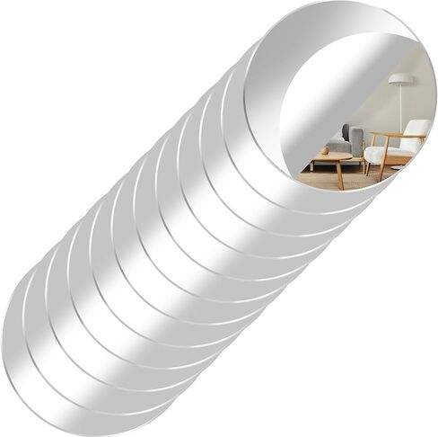 12 Pack Acrylic Round Mirror, 4 Inch Non Glass Round Mirror Plate Self Adhesive Mirrors Stickers, Acrylic Plate Circle-Mirrors Trays for Wedding Table Center DIY Crafts Home Wall Candle Decor in Saudi Arabia