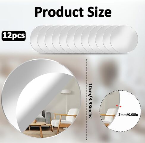 12 Pack Acrylic Round Mirror, 4 Inch Non Glass Round Mirror Plate Self Adhesive Mirrors Stickers, Acrylic Plate Circle-Mirrors Trays for Wedding Table Center DIY Crafts Home Wall Candle Decor in Saudi Arabia
