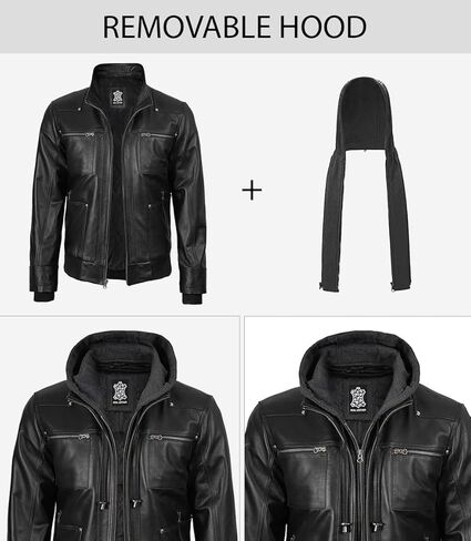 سترة جلدية للرجال من Blingsoul Cafe Racer - سترات جلدية بغطاء للرأس قابلة للإزالة على طراز Moto Style للرجال in Kuwait