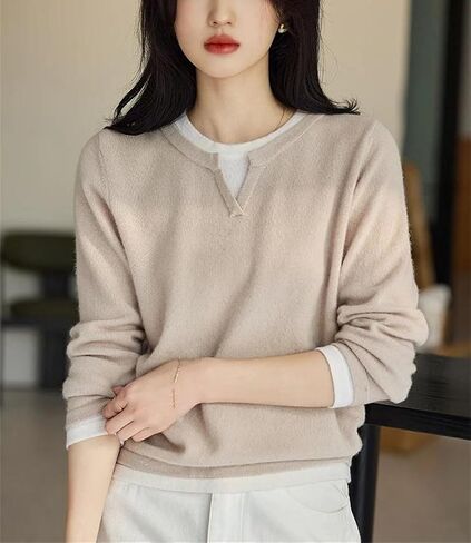 Women's Wool V-Neck Sweater Long Sleeve Basic Pullover Korean Style Casual Top for Spring Wear in Saudi Arabia