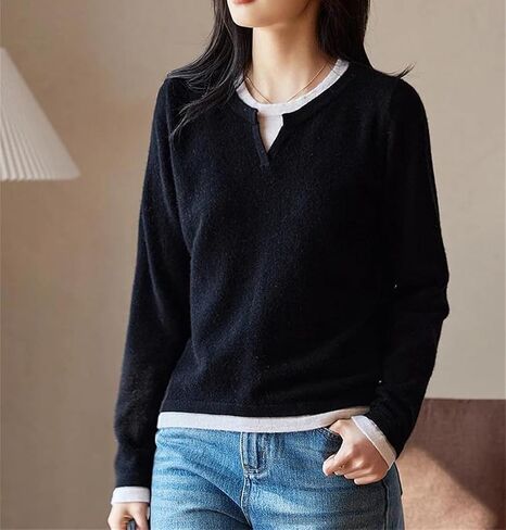 Women's Wool V-Neck Sweater Long Sleeve Basic Pullover Korean Style Casual Top for Spring Wear in Saudi Arabia