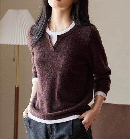 Women's Wool V-Neck Sweater Long Sleeve Basic Pullover Korean Style Casual Top for Spring Wear in Saudi Arabia