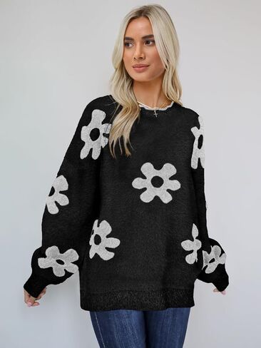 Women's Knit Pullover Jumper Top Round Neck Long Sleeve Fuzzy Sweaters Casual Loose Fall Winter in Kuwait