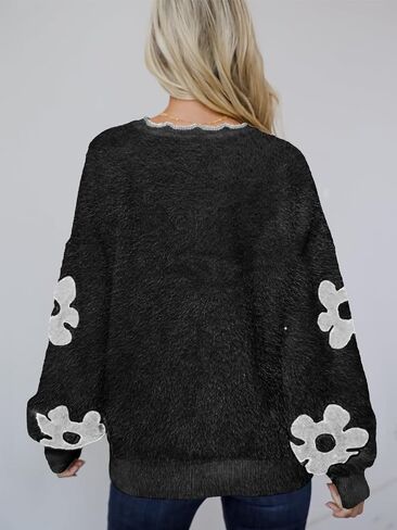 Women's Knit Pullover Jumper Top Round Neck Long Sleeve Fuzzy Sweaters Casual Loose Fall Winter in Kuwait