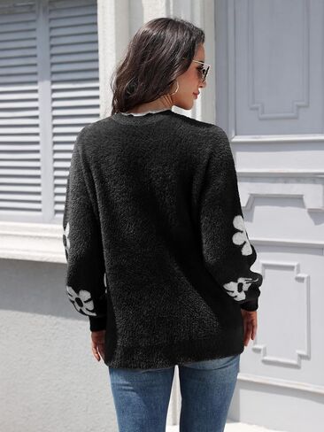 Women's Knit Pullover Jumper Top Round Neck Long Sleeve Fuzzy Sweaters Casual Loose Fall Winter in Kuwait