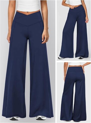 Womens Flare Leggings Workout Wide Leg Yoga Pants for Women V Cross Stretchy High Waisted Flare Pants with Pocket in Kuwait