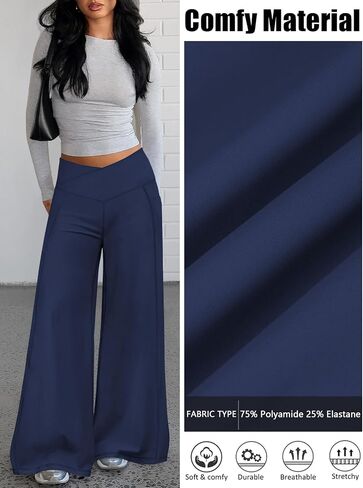 Womens Flare Leggings Workout Wide Leg Yoga Pants for Women V Cross Stretchy High Waisted Flare Pants with Pocket in Kuwait