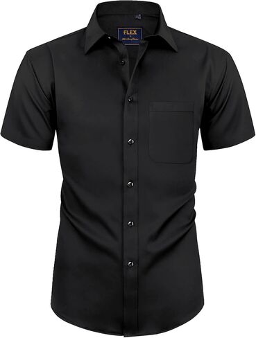Alimens & Gentle Boy's Short Sleeve Dress Shirts Wrinkle Free Solid Casual Button Down Shirts with Pocket in Kuwait