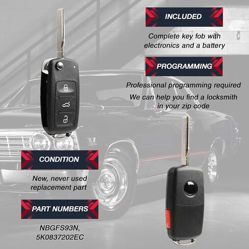 USARemote Key Fob Replacement Keyless Entry Remote for 2012 2013 2014 2015 2016 2017 2018 2019 2020 2021 Volkswagen Beetle Jetta Passat Tiguan 4-Button Flip Key (NBGFS93N, 5K0837202EC) in Saudi Arabia