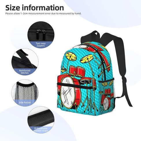 Travel Backpack for Boys Girls Kids, Doodle Drum Musical Instrument Backpacks Children School Bag Bookbag Daypack for Men Women in Saudi Arabia