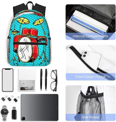 Travel Backpack for Boys Girls Kids, Doodle Drum Musical Instrument Backpacks Children School Bag Bookbag Daypack for Men Women in Saudi Arabia