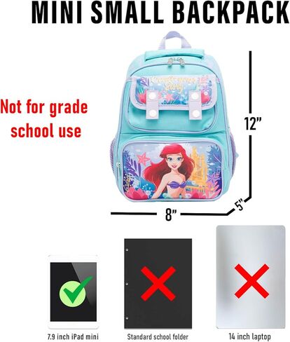 Disney Little Mermaid Backpack Purse for Girls - Bundle with 12" Miini Bag for Girls Featuring Ariel Plus Water Bottle, Stickers, More | Little Mermaid Small Backpack for Kids, Toddlers in Saudi Arabia