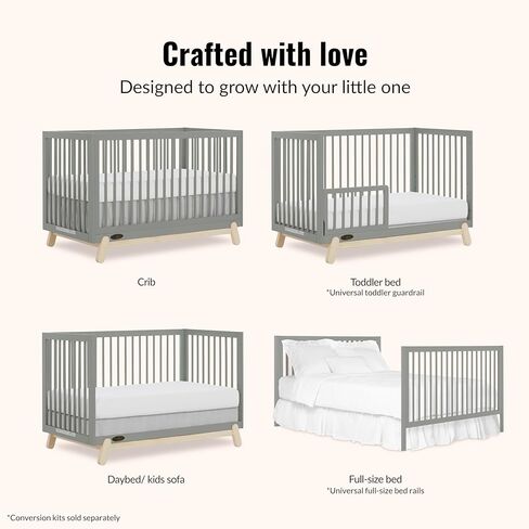 Hygge 5-in-1 Convertible Crib in Matte Black Vintage, JPMA & Greenguard Gold Certified, Made of Sustainable Pinewood, Easy to Clean, Safe Wooden Nursery Furniture in Kuwait