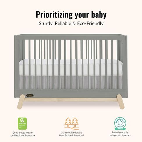 Hygge 5-in-1 Convertible Crib in Matte Black Vintage, JPMA & Greenguard Gold Certified, Made of Sustainable Pinewood, Easy to Clean, Safe Wooden Nursery Furniture in Kuwait