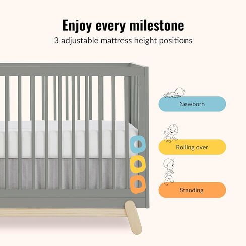 Hygge 5-in-1 Convertible Crib in Matte Black Vintage, JPMA & Greenguard Gold Certified, Made of Sustainable Pinewood, Easy to Clean, Safe Wooden Nursery Furniture in Kuwait