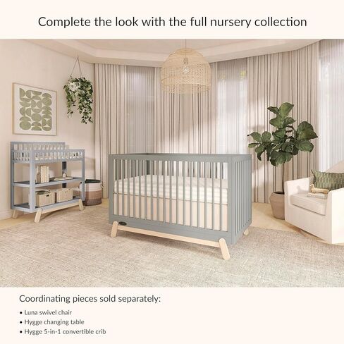 Hygge 5-in-1 Convertible Crib in Matte Black Vintage, JPMA & Greenguard Gold Certified, Made of Sustainable Pinewood, Easy to Clean, Safe Wooden Nursery Furniture in Kuwait