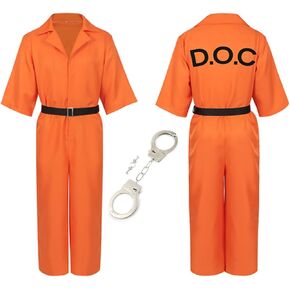 Prisoner Costume Orange Prisoner Jumpsuit Men Women Halloween Inmate Outfit Unisex Cos with Handcuffs in Saudi Arabia