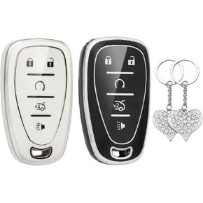 LECART Key Fob Cover for Chevy 2024 2023 2022 2021 2020 Equinox Traverse Malibu Trax Camaro Blazer 5 Button TPU Smart Key Shell Protector Case with Bling Rings 2 Pack Black Pink in Kuwait