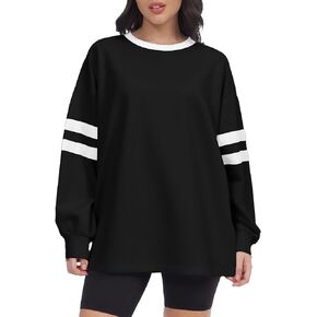Women Crewneck Color Block Sweatshirts Striped Tops Long Sleeve Shirts Casual Oversized Fall Pullover in Kuwait