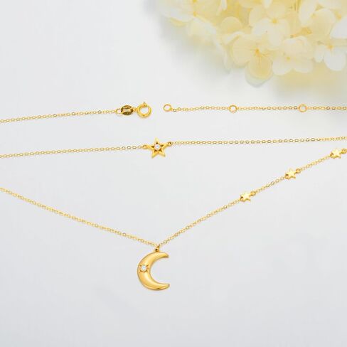 14K Gold Moon Star Necklace for Women, Yellow Gold Layered Stacking Necklace Dainty Moon Jewelry Birthday Gift for Wife Friend Her Mom 16+1+1 in Saudi Arabia