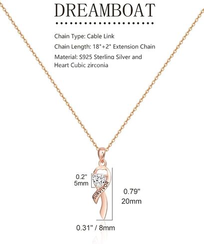 Dreamboat Sterling Silver Breast Cancer Necklace for Woman Pink Ribbon Pendant Necklace Cancer Awareness Hope Breast Cancer Survivor Gifts Jewelry in Saudi Arabia