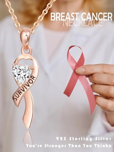 Dreamboat Sterling Silver Breast Cancer Necklace for Woman Pink Ribbon Pendant Necklace Cancer Awareness Hope Breast Cancer Survivor Gifts Jewelry in Saudi Arabia