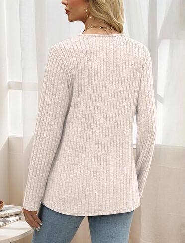 Sweaters for Women V Neck Sweatshirts Tunic Tops with Buttons Fall Fashion Outfits Winter Clothing 2025 in Saudi Arabia