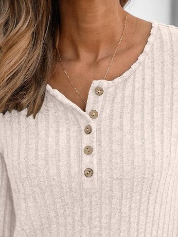 Long Sleeve Henley Shirts Women's Business Casual Lightweight Tunic Sweater Tops in Saudi Arabia