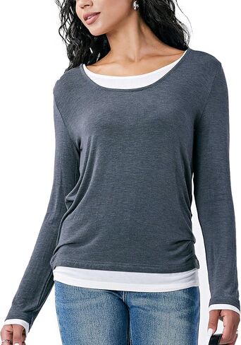 Long Sleeve Shirts for Women Casual, Basic Tees for Women Loose Fit, Lightweight Tunic Tops to Wear with Leggings in Saudi Arabia