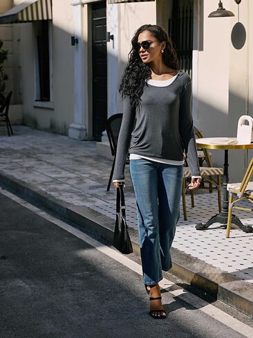 Long Sleeve Shirts for Women Casual, Basic Tees for Women Loose Fit, Lightweight Tunic Tops to Wear with Leggings in Saudi Arabia