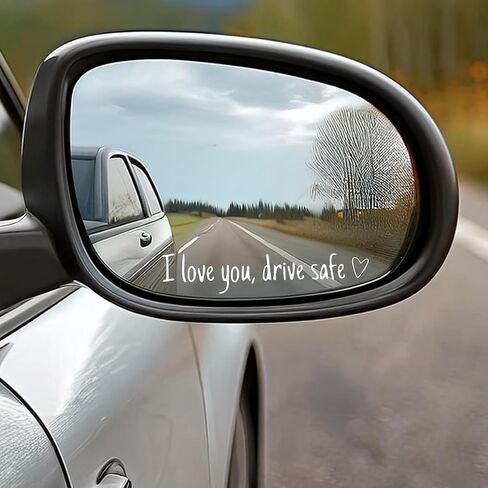 4Pcs "I love you, drive safe" Car Decals for Women, Cute Rearview Mirror Stickers Window Cup Glass Gifts for Her(PVC+Vinyl) in Saudi Arabia