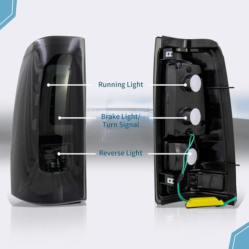 VPIMOZO LED Tail Light Assembly Compatible With 99-06 Silverado 1500 1500HD 2500 2500HD 3500 99-02 GMC Sierra 1500 1500HD 2500 2500HD 3500 Rear Brake Lamps w/Wiring Harness Smoke Black housing in Kuwait