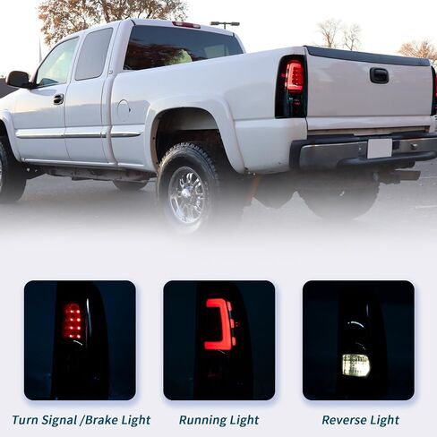 VPIMOZO LED Tail Light Assembly Compatible With 99-06 Silverado 1500 1500HD 2500 2500HD 3500 99-02 GMC Sierra 1500 1500HD 2500 2500HD 3500 Rear Brake Lamps w/Wiring Harness Smoke Black housing in Kuwait