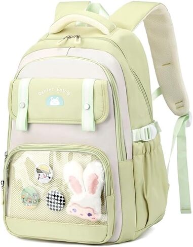 Kids Backpack for Teen Girls with Bunny Clear School Bag for Elementary Middle School Kawaii Bookbag for Women Pink in Kuwait