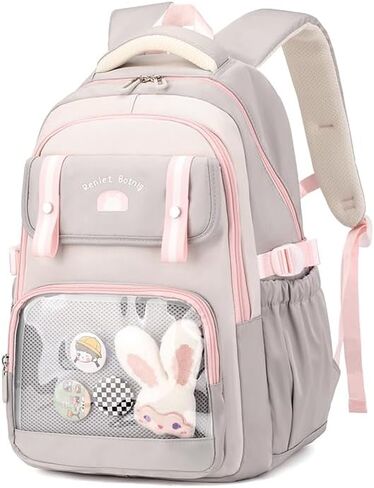 Kids Backpack for Teen Girls with Bunny Clear School Bag for Elementary Middle School Kawaii Bookbag for Women Pink in Kuwait